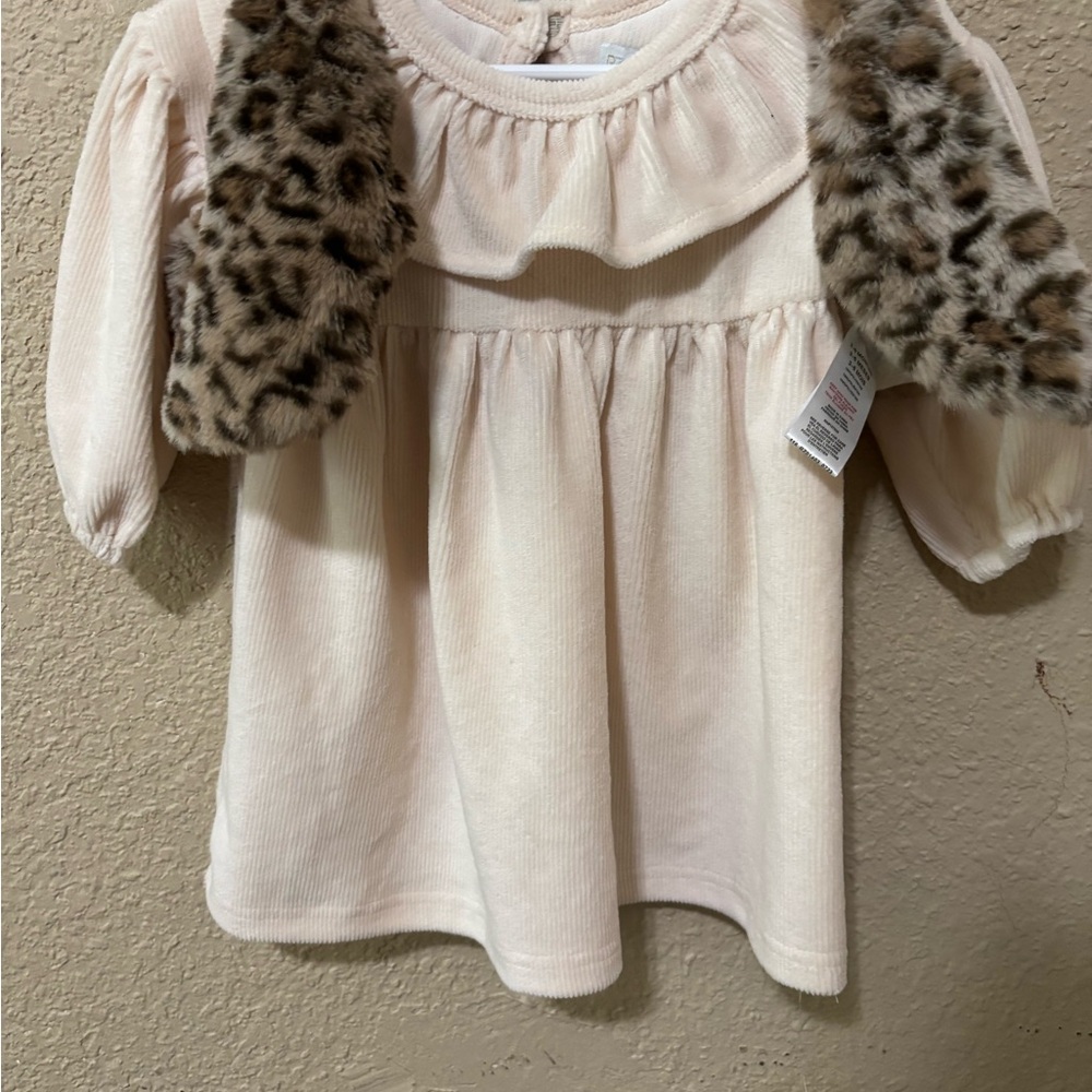 Cream Baby Dress with Leopard Print Accents